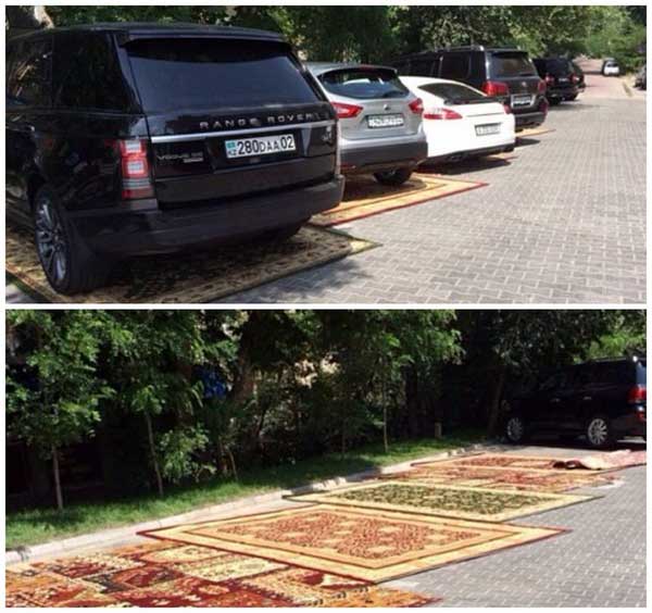 Мажорная парковка в Казахстане выложена дорогими коврами